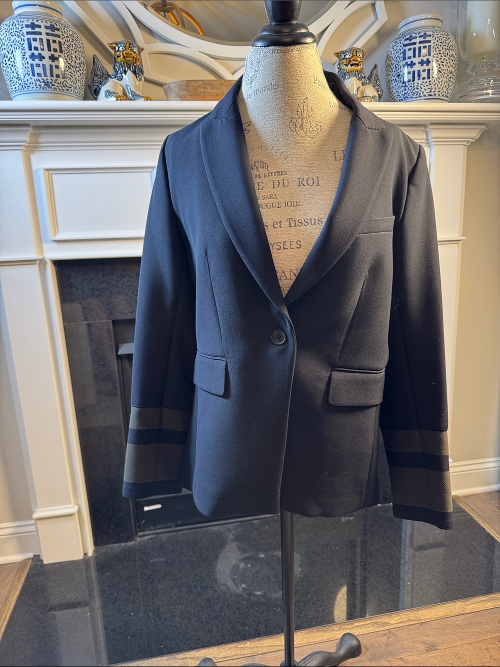 Veronica Beard Black Dickie Blazer with olive stripes
